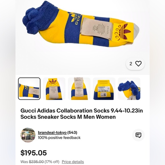 NWT 2022 Gucci x Adidas Socks M - Picture 10 of 10
